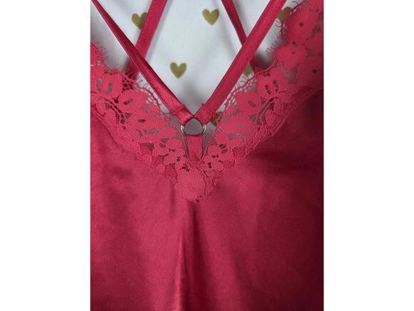 Victorias Secret RED Satin Cross Strappy Slip Dress lingerie Nightie Lace SMALL - Picture 2 of 4
